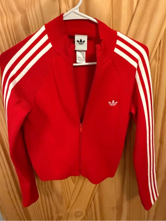 adidas Jackets & Blazers - adidas 3 stripes Red slim knit jacket
